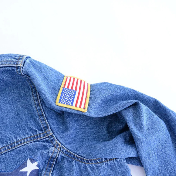 Vintage Cherokee Patriotic USA Flag Stars Blue Denim Button Up Jacket L - Picture 11 of 12